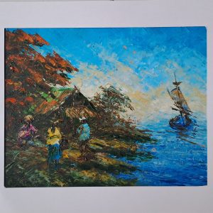 Hand Painted Coastal Village Scene | 20 × 25 cm