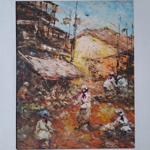 Hand Painted Village Market Scene | 20 × 25 cm