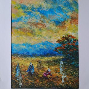 Hand Painted Harvest Field Scene – 20 × 25 cm