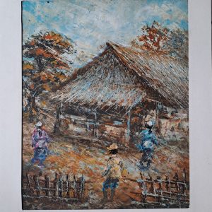 Hand-Painted Rustic Village Hut Scene | 20 × 25 cm