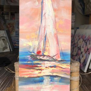 Elegant Sunset Sailboat | 100 × 30 cm