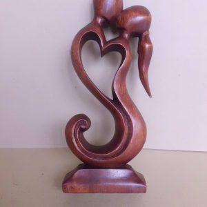 Hand Carved Abstract Sculpture | Kissing Figures with Heart Design